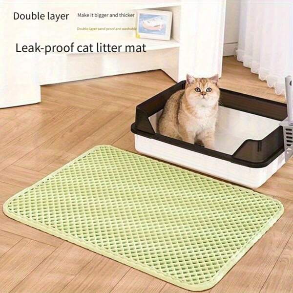 Grand tapis à litière pour chat à double couche en EVA - antidérapant, lavable, imperméable, contrôle des odeurs, facile à nettoyer, parfait pour les bacs à litière pour chat