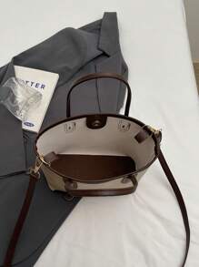 Fashionable Versatile Solid Color New Contrast PU Leather Handbag, Casual Minimalist Feel Crossbody Square Bag For Women