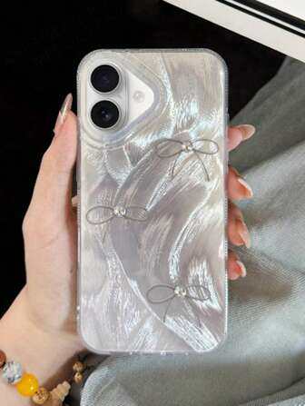 蝴蝶结欧美风格奢华羽毛蝴蝶结设计手机壳适用于 iPhone 16 Pro Max/16Pro/16Plus/16/15Pro Max/15/14/13/12Pro/11Promax 及系列 - 时尚保护