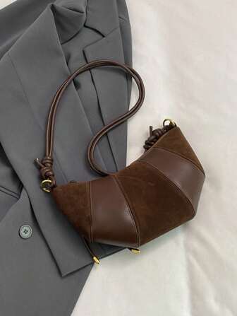 Premium Horn Design Small Crossbody Bag, Velvet Texture Fashionable Shoulder Underarm Stylish Dumpling Shaped Bag