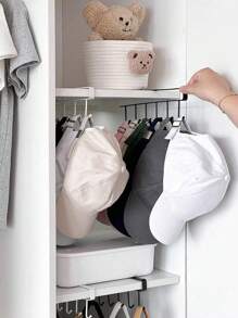 1pc/Wall Mounted Hat Organiser, Iron Storage Hanger With 6 Hooks, Portable Multi-Functional Storage Hanger, Over The Door Hat Rack, Wardrobe Cabinet Organiser, Suitable For All Types And Sizes Of Hats.