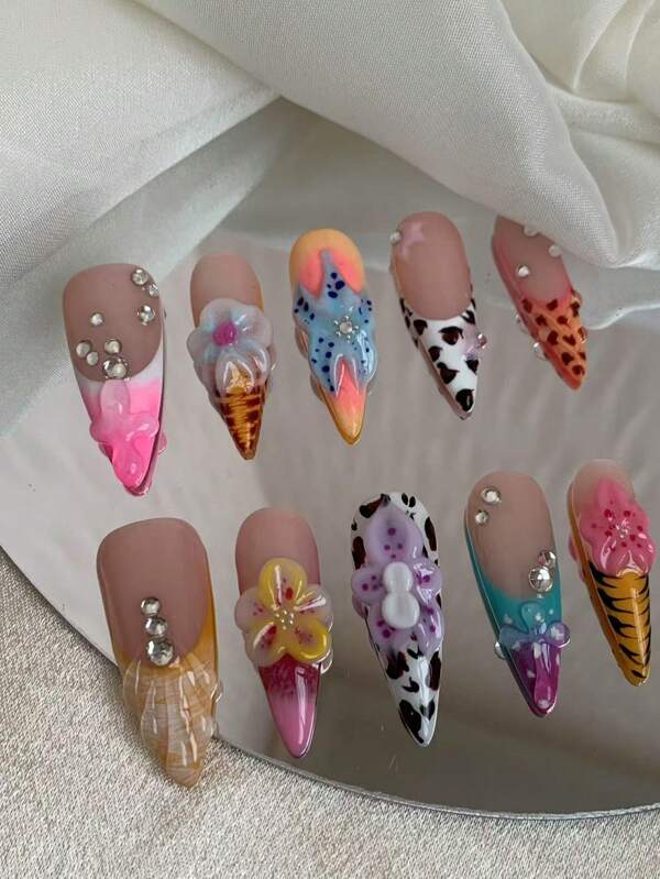 Ten Pieces Of Pure Hand-Worn Nail High-Heeled French Carving Can Be Given To Friends Or Girlfriends To Wear Repeatedly.