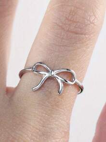 1 PC Fashionable And Simple Bow Women's Ring, Suitable For Daily Wear, Birthday Parties, And Other Occasions - 銀色 - 查看 4