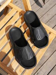 Women's Spring/Summer Indoor Slip-On Slippers, EVA Plastic Thick Sole Anti-Slip Anti-Water Bathroom Dorm Office Soft Bottom Comfortable Quiet Strap Sandals Beach Sandals For Outdoor Wear - Black - View 2