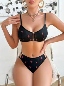 1 set de lencería cómoda con estampado de fresa de unicolor para mujer