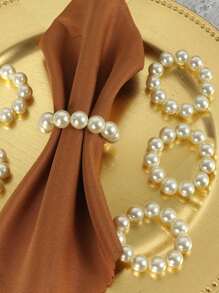 3 件仿珍珠餐巾环，简约串珠餐巾环，有弹性且可拉伸，适用于婚礼、餐饮、派对、餐厅餐桌装饰 - 彩色 - 查看 3