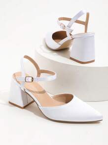 Scarpe da donna con punta affusolata, tallone aperto, tacco medio, cinturino alla caviglia, stile di moda nuovo