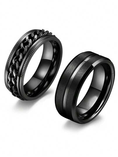 حلقتان/مجموعة من الخواتم ذات التصميم المنقوش بارزًا (يمكن للرابط السلسلي الدوران في الوسط)