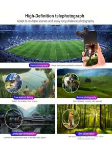 1 pièce Objectif téléphoto optique HD 32X pour smartphones, objectif multicouche 4K avec fonction anti-tremblement, clip universel pour téléphone, matériau en caoutchouc, convient à la plupart des téléphones portables, idéal pour les passionnés d'extérieur
