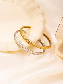 1pc Luxury Stainless Steel 18k Gold Plated Rhinestone Star Bangle Bracelet, Suitable Gift For Women, Perfect For Dates