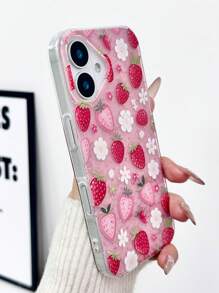 可爱草莓花卉草莓红环氧树脂闪光透明手机壳，带草莓吊坠，适用于 16/ 15/XR/ 16 PRO MAX/7P/8P/P12 PRO MAX/P13 PRO MAX/P14 PRO MAX/P13/P14/P11/P12/P14/XS/S/XS MAX/78GES2，防震高端时尚手机壳，加厚保护套，防水防摔防刮，春季生日礼物派对佳品。 - 彩色 - 查看 4