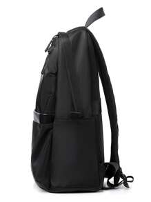 Solid Color Unisex Student Backpack, Large Capacity Waterproof Laptop Bag For Travel
