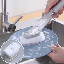 Slouchy Dishwashing Brush, Soap Dispenser Scrubber Brush, Self-Filling Long Handle Pot Scrubber Brush Kitchen Scrubber Brush Crafts Non-Stick Oil Scrubber Brush Cleaning Brush, Hydraulic Leak Proof Sealed Pot Brush, Replaceable Brush Heads And Sponge Heads, 2025 New Kitchen Dish Brushes, Efficient Kitchen Cleaning Tools