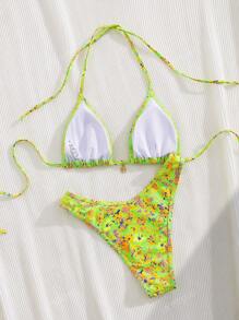 New Soft Fabric Printed Halter Tie Bikini Set, Elegant Party Beach Fashion Swimsuit For Women