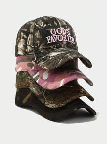 God's Favorite Embroidered Camo Splatter Print American Baddie Baseball Cap, Streetwear Snapback (Printed Pattern And Hang Tag Random) - A - View 3
