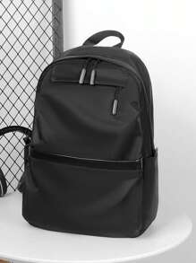 Solid Color Unisex Student Backpack, Large Capacity Waterproof Laptop Bag For Travel
