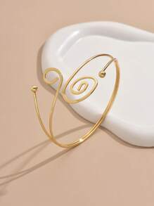 1pc Women Dramatic Hollow Open Cuff Bracelet, Minimalist Golden Fashion - Golden - View 5