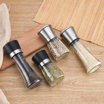 Black & White Pepper Grinder, Manual Grinding Bottle Small Seasoning Jar Glass Salt & Pepper Shaker With Ultra Fine Powder Grind