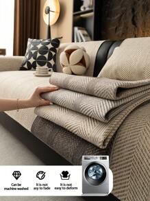 1pc All-Season Linen-Like Sofa Cushion Cover, Style Pet-Friendly Anti-Dirty Anti-Slip Sofa Slipcover, Scratch Resistant For L-Shaped Combo Sofa And 1/2/3/4 Seat Sofa (Sold Individually), Spring/Autumn