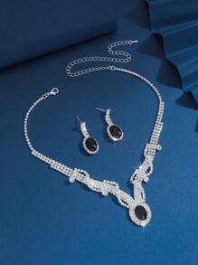 3pcs Claw Chain Flower Zirconia Pendant Necklace And Earrings Set