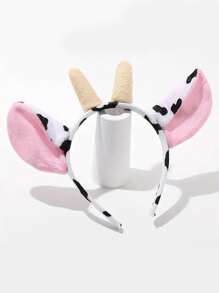 3 件装毛绒大耳朵黑白牛头带 + 腕带，女士动物服装头饰，适合万圣节、派对、四季舞会 - 彩色 - 查看 8