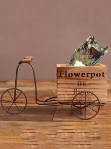 Wooden Tricycle Iron Flower Shelf (No Flowers/Plants), Suitable For Indoor/Outdoor Home Decor, Bedroom, Table, Cabinet, Ideal For Dried Flowers, Succulents, Holiday Party, Birthday Decoration Gifts Graduation