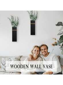 2 pièces Jardinières murales - 2 pièces de vases muraux en bois pour fleurs séchées et plantes artificielles, vase de fleurs en bois de style ferme moderne. Décoration pour salon, chambre, cuisine - Décoration de chambre noire, décoration de jardin, décoration de mariage, décoration de la maison