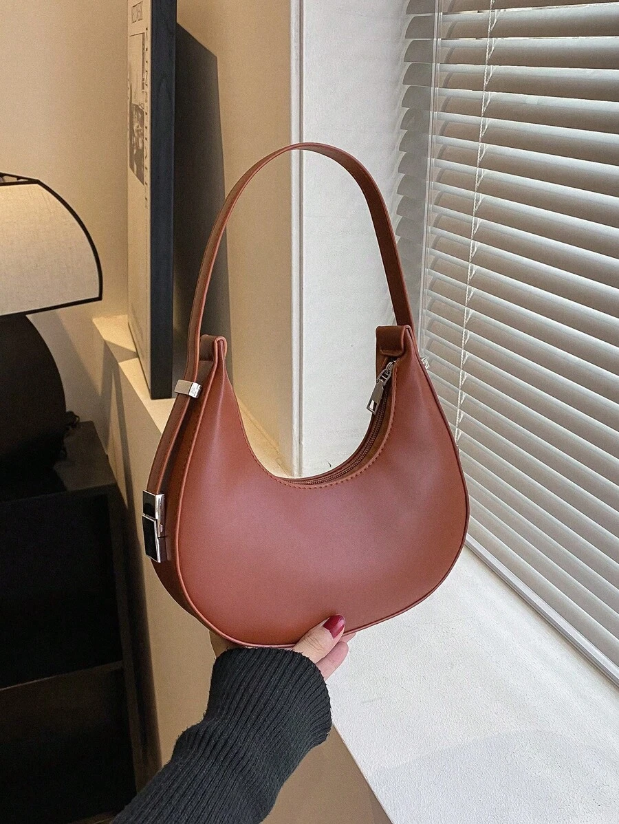 Minimalist Crocodile Embossed Baguette Bag, Solid Color Shoulder Bag, Women's All-Match Underarm Bag