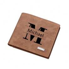 1 pieza Billetera personalizada para hombre, con nombre y inicial grabados por láser, portador de tarjeta de estudiante, billetera plegable vintage, regalo para esposo, padre, aniversario