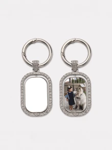 1 Customized Double-Sided Photo Keychain, DIY Sublimation Heat Transfer Image, Single-Sided Diamond Inlaid Rotating Double-Sided Rectangular Buckle Function Keychain, Special Gift Style, Suitable For Party Gifts, Mother Gifts Or Various Holiday Gifts