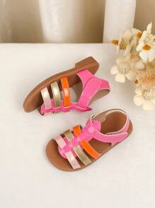 1 Pair Baby Girl Colorful Mirror Material Design Shoes, Straight Stripe Decor, Hook And Loop Convenient Closure, Soft Sole Comfy For Toddler Walking And Casual Everyday Wear, Suitable For Spring, Summer, Autumn, Winter - Pink - View 4