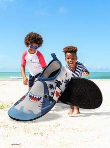 儿童户外沙滩鞋，男童浅蓝色鲨鱼网软底轻便透气游泳水鞋，适合户外、沙滩、万圣节派对 - 淺藍色 - 查看 4