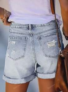 Women's Plus Size Pocket Ripped Loose Casual Denim Shorts