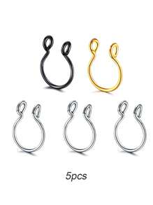 1/2/5件女士假鼻环鼻钉鼻夹鼻中隔环无需穿孔低致敏性不锈钢材质银色/金色/玫瑰金/黑色8毫米 - 金黃色 - 查看 14