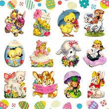 24pcs Spring Easter Wooden Decor, Easter Eggs, Rabbits, Chicks, Lambs, Happy Easter Hollow Wooden Hanging Ornaments Gifts Birthday Graduation