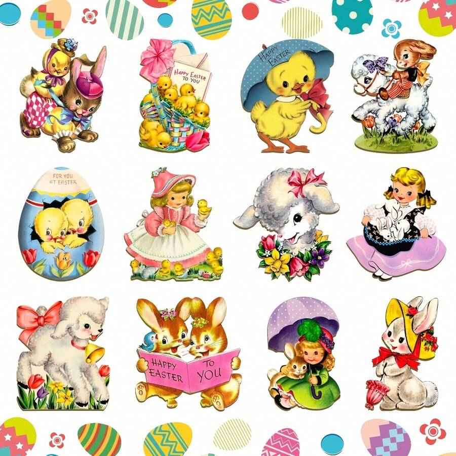 24pcs Spring Easter Wooden Decor, Easter Eggs, Rabbits, Chicks, Lambs, Happy Easter Hollow Wooden Hanging Ornaments Gifts Birthday Graduation