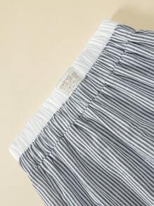 2 件套青少年女孩针织短款短袖上衣配蕾丝蝴蝶结、条纹阔腿裤套装，夏季 - 白色 - 查看 5