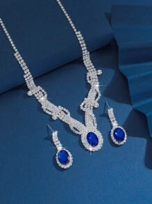 3pcs Claw Chain Flower Zirconia Pendant Necklace And Earrings Set