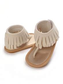 婴儿男童女童夏季流苏简约透气防滑凉鞋新生儿婴儿鞋 - 米色 - 查看 4
