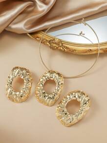 3 件套复古不对称金属圆形吊坠项链和耳环 - 金黃色 - 查看 3