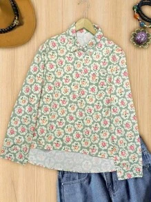 女式复古花卉印花休闲衬衫 - 彩色 - 查看 2