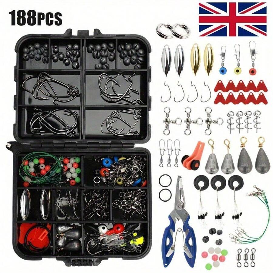 Youyijia 188pcs/Set Sea Fishing Accessories Tackle Box Kit Set Jig-Hooks Swivels Clamp - Variant1 - View 1