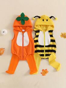 Disfraz de abeja para bebé, mono sin mangas con capucha y calcetines largos, disfraz de abejorro para bebé recién nacido - Amarillo - Ver 1
