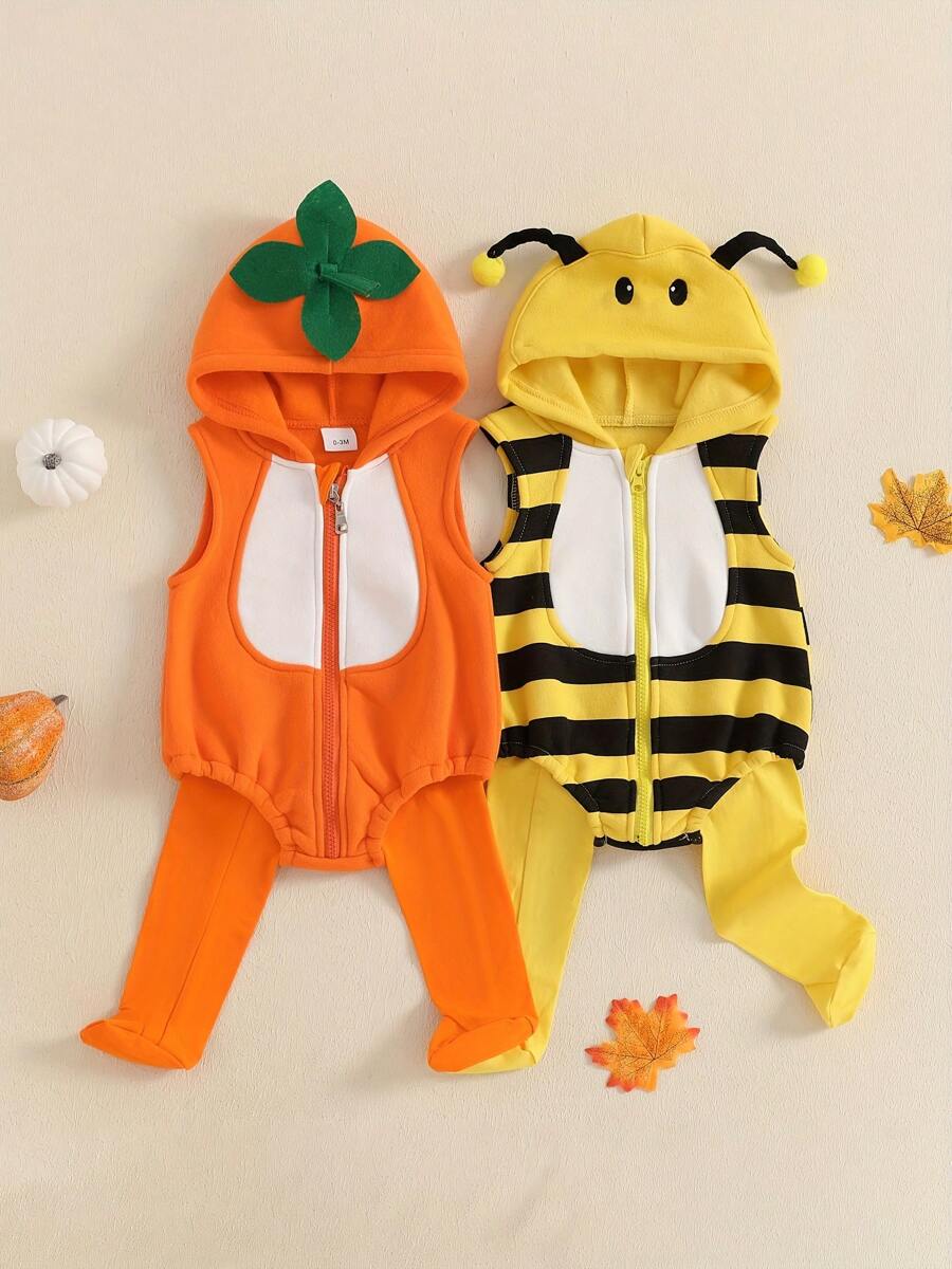 Disfraz de abeja para bebé, mono sin mangas con capucha y calcetines largos, disfraz de abejorro para bebé recién nacido - Amarillo - Ver 1