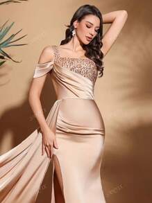Stylish Slim Party Dress, Asymmetrical Design Dress, Suitable For Parties And Banquets, Ladies Dress Wedding/Occasion/Engagement/Ceremony/Evening Dress, For Cocktail