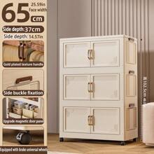 Foldable Multi-Tier Storage Box, Double Door Storage Cabinet For Clothes, Books, Snacks In Bedroom, Living Room, Cream Color