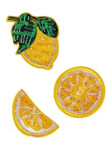 3件手工串珠黄色水果柠檬熨烫贴片，DIY服装配饰，刺绣缝纫熨烫贴片，可用于装饰服装、鞋子、包包、帽子、胸针，修补破洞，适合节日派对、夏季、学校等场合。 - 彩色 - 查看 8