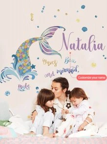 [Aangepaste kinderkamerdecoratie] Gepersonaliseerde muursticker met cartoon zeedieren + aangepaste babynaam als herdenkingssticker, geschikt voor kinderkamer, verjaardag, babyshower, kleuterschooldecoratie (verwijderbare sticker)