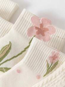5 pares de calcetines de mujer para primavera y verano, con diseño de flores de tulipán y estilo simple y moderno, suaves, transpirables y con absorción de sudor, para uso diario y deportivo de corta longitud