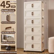 Foldable Multi-Tier Storage Box, Double Door Storage Cabinet For Clothes, Books, Snacks In Bedroom, Living Room, Cream Color